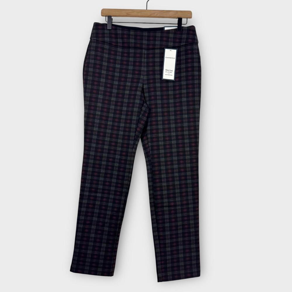 Charter Club Women’s Size 6 Small Gray Plaid Print Cambridge Ponte Slim Leg Pant